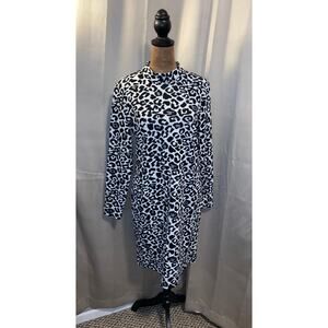 Tribal Leopard Print Dress M Black White Mock Neck Zip Back Stretch NWT $129